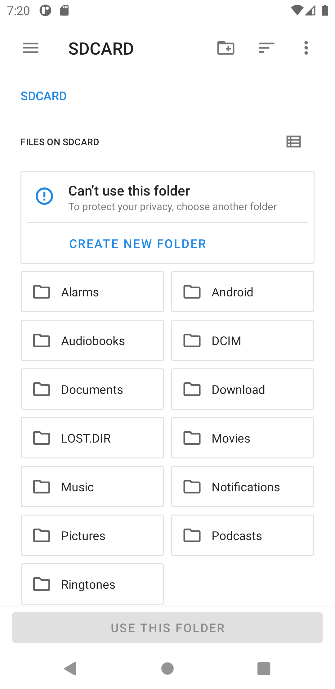 Pick a location to create the folder